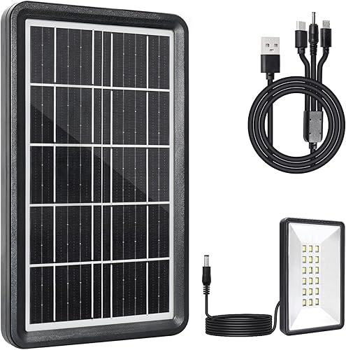 Panel solar de 6 V 5 W con batería de litio recargable de 2400 mAh incorporada y luz LED, kit de cargador de batería solar con salida USB de 5 V