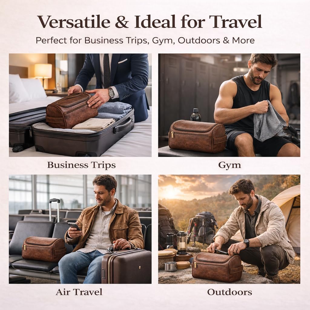 Personalized Toiletry Bag for Men, Custom Name PU Leather Travel Dopp Kit, Large Capacity Grooming Bag Organizer, Unique Gift Husband Boyfriend Dad, Birthday Father's Day Christmas Groomsmen Gift