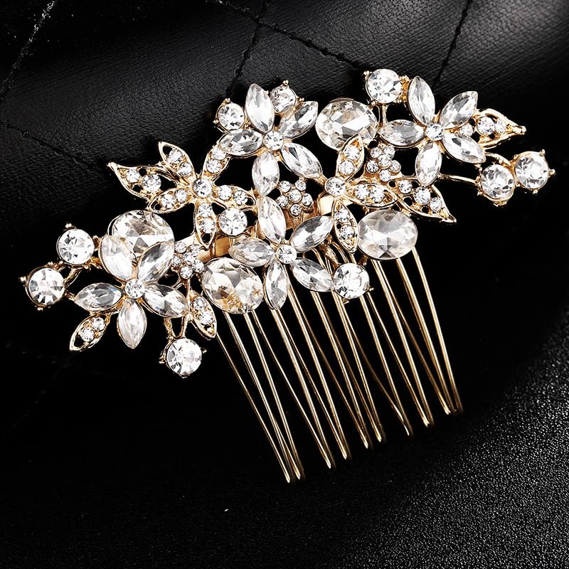 Peineta Nupcial Cristal Oro Accesorio para Novias miniatura 3
