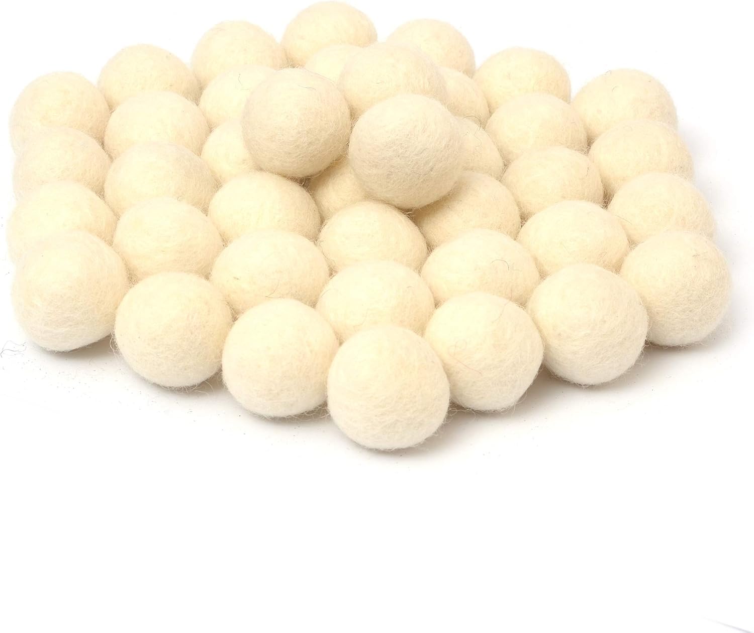 Glaciart One Felt Wool Balls, Felt Pom Poms (40 Pieces) 1.5 Centimeters - 0.6 Inch, Handmade Felted Pure White Color - Bulk Small Puff for Felting and Garland