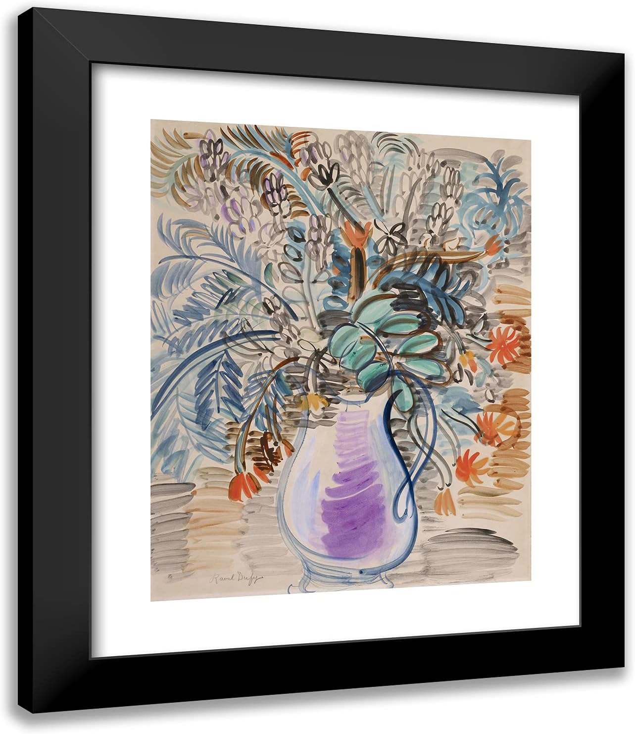 ArtDirect Raoul Dufy 20x24 Black Modern Framed and Double Matted Art Print Titled Floral Still Life