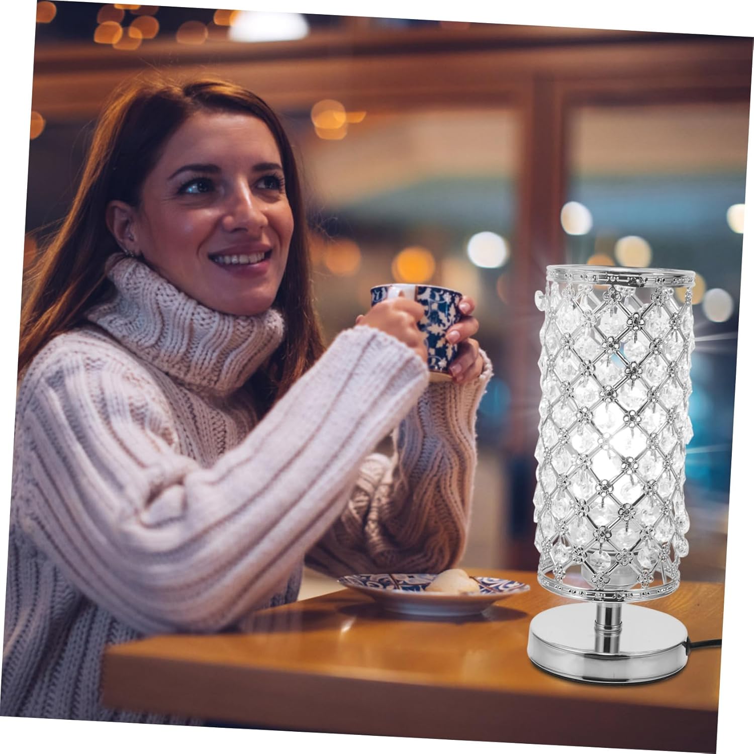 DOITOOL Indoor Use Room Decorative Crystal Lamp Table Light Desktop Lamp