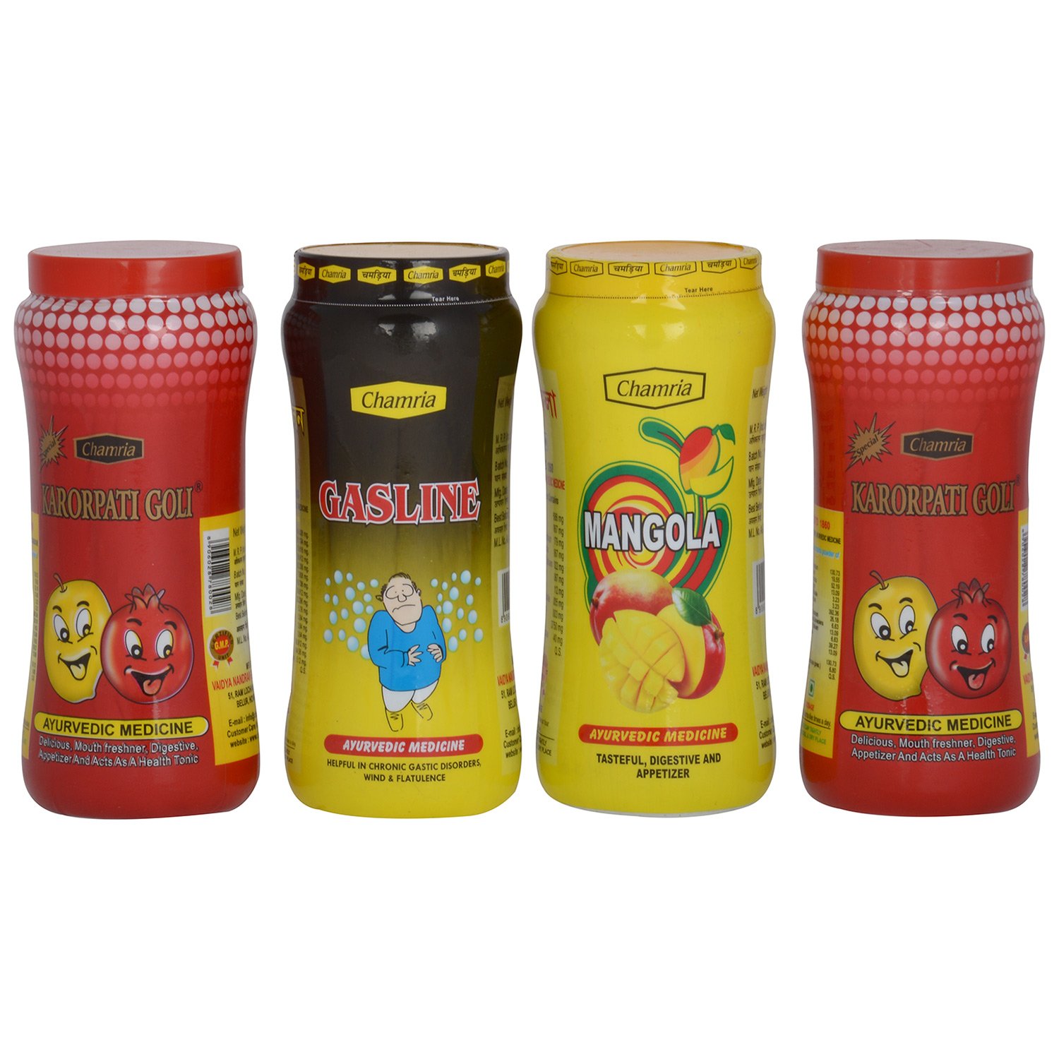 CHAMRIA KARORPATI GOLI 200GMS X 2 PCS, GASLIN 200GMS & MANGOLA 200GMS (COMBO OF 4 PCS CHURAN/PACHAK)