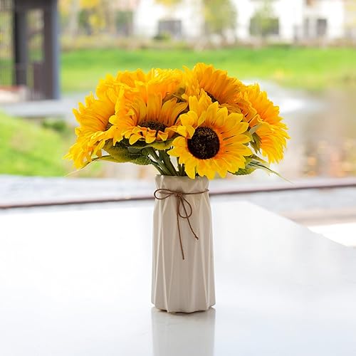 Miniatura 4 de Flores de girasol artificiales, ramo de girasoles falsos de seda con tallos para interiores y exteriores, boda, hogar, oficina, decoración festiva,