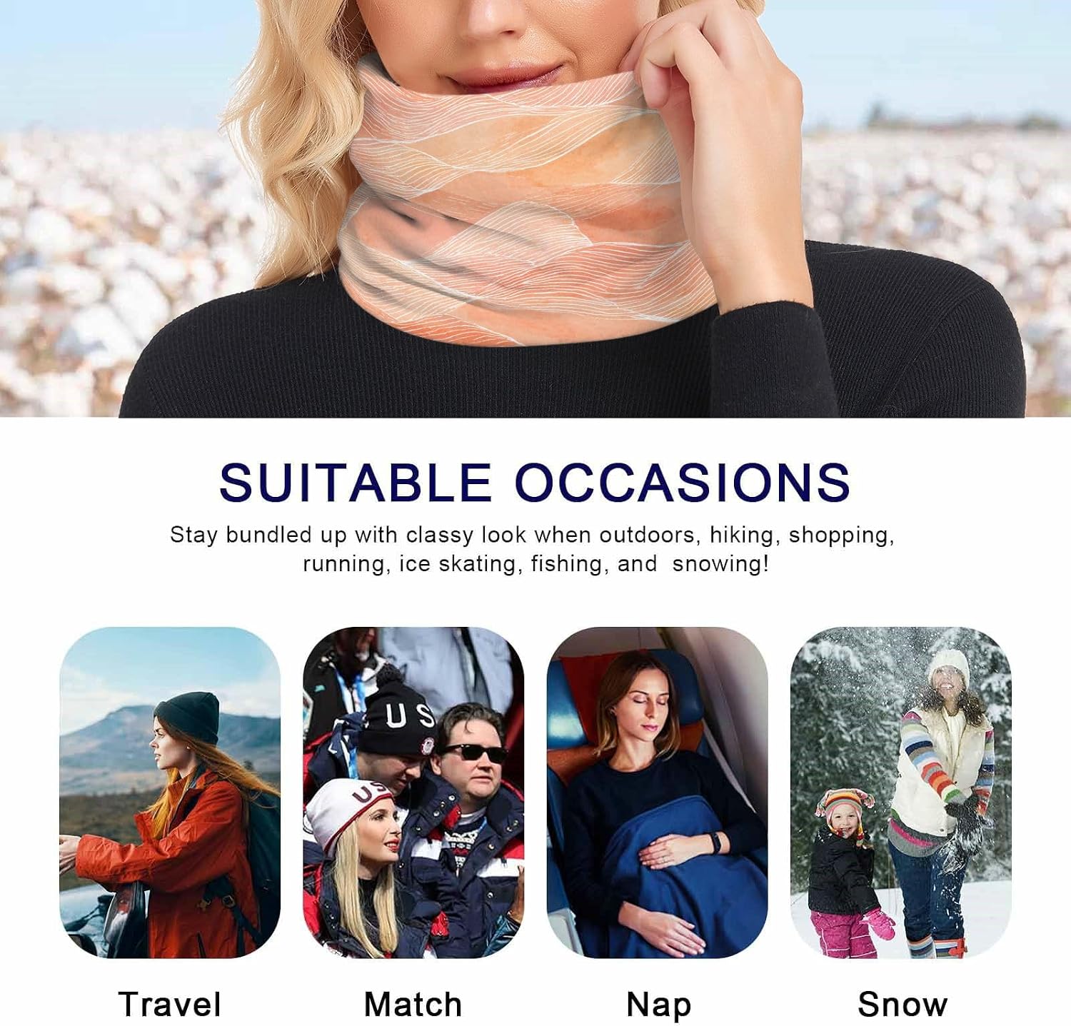 Pastel Orange Waves Winter Neck Gaiters for Outdoor Cold Weather Neck Ski Warmer Thick Windproof Scarves for Men & Women