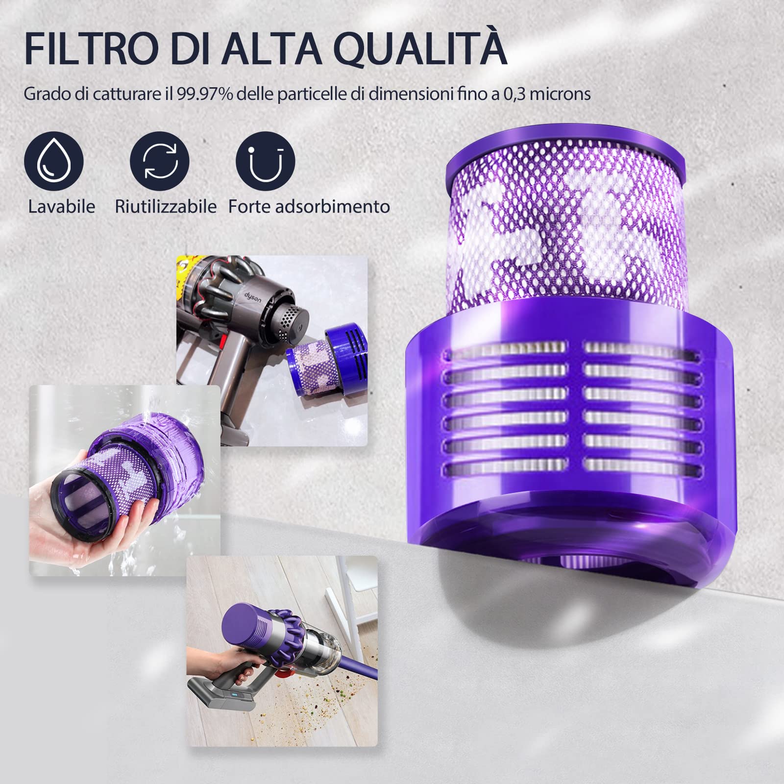 Batteria Dyson V10 SV12 FLYLINKTECH 6000mAh Dyson V10 SV12 batteria per Cyclone V10 Animal V10 Absolute V10 Motorhead V10 Fluffy Aspirapolvere