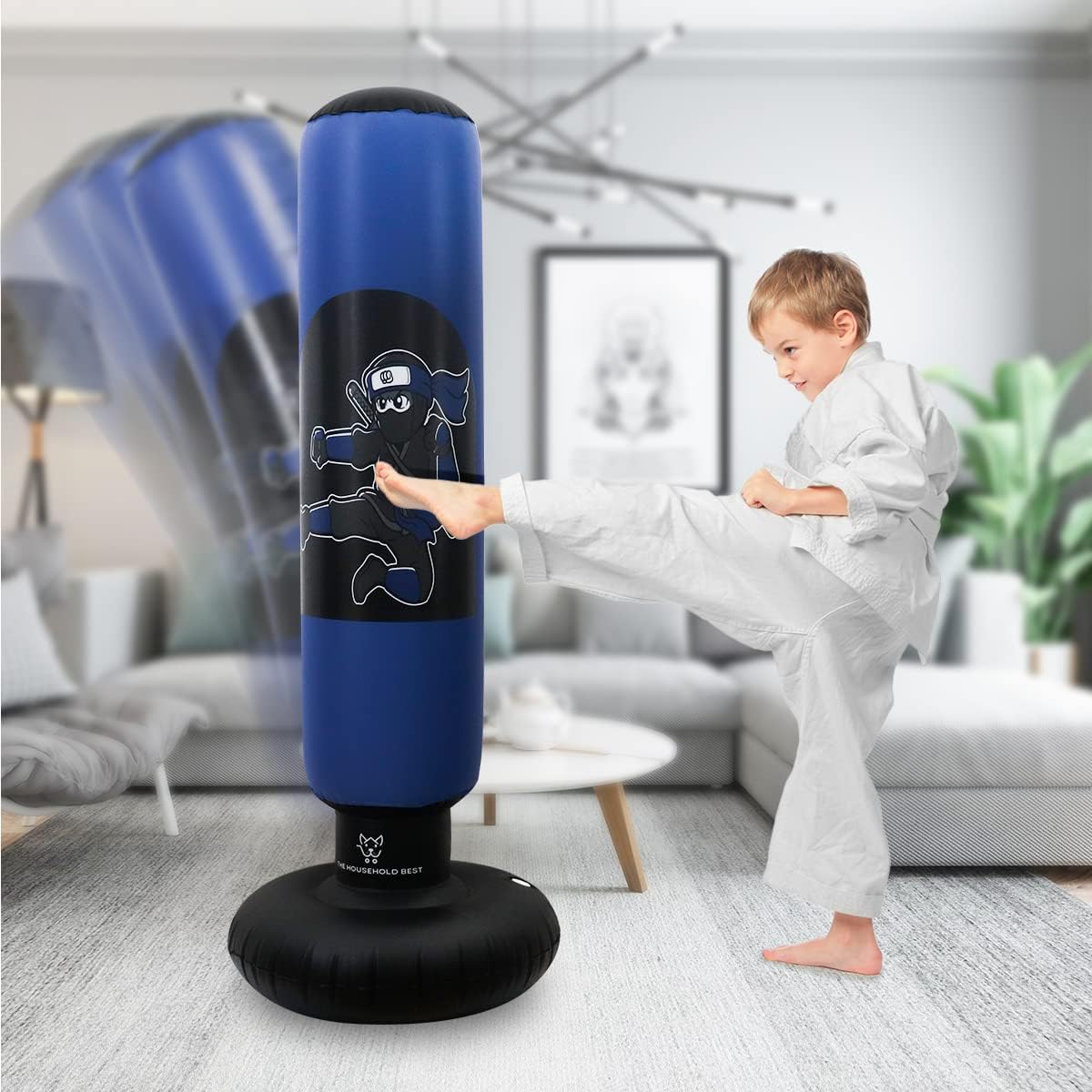 THB Inflatable Punching Bag for Kids, 63" Freestanding Ninja Boxing Bag Including Electric Air Pump with Gloves for Practicing Karate, Taekwondo, MMA (Blue) : Sports & Outdoors