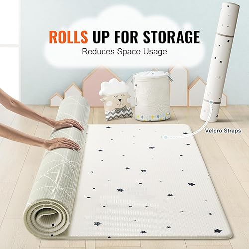Miniatura 7 de VEVOR Tapete de juego para bebé, 55 x 79 pulgadas, tapete antideslizante de una pieza suave para bebé, tapete reversible enrollable, tapete de juego
