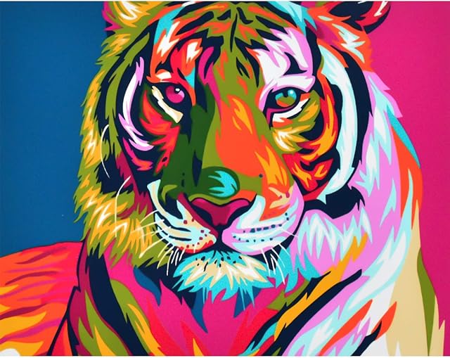 NATUCE Paint by Numbers Kits with Brushes and Acrylic Pigment DIY Canvas Painting for Kids Adults Beginner, Paint by Numbers DIY Oil Painting - Colorful Tiger 16 x 20 inch (Without Frame)