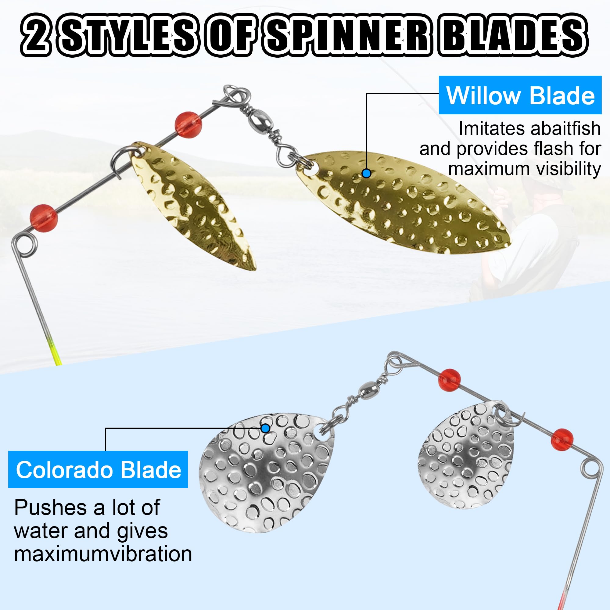 Spinnerbait - Kit di esche da pesca, esche spinner, multicolore in metallo, esche da nuoto per acqua salata d'acqua dolce spigola, trota e salmone