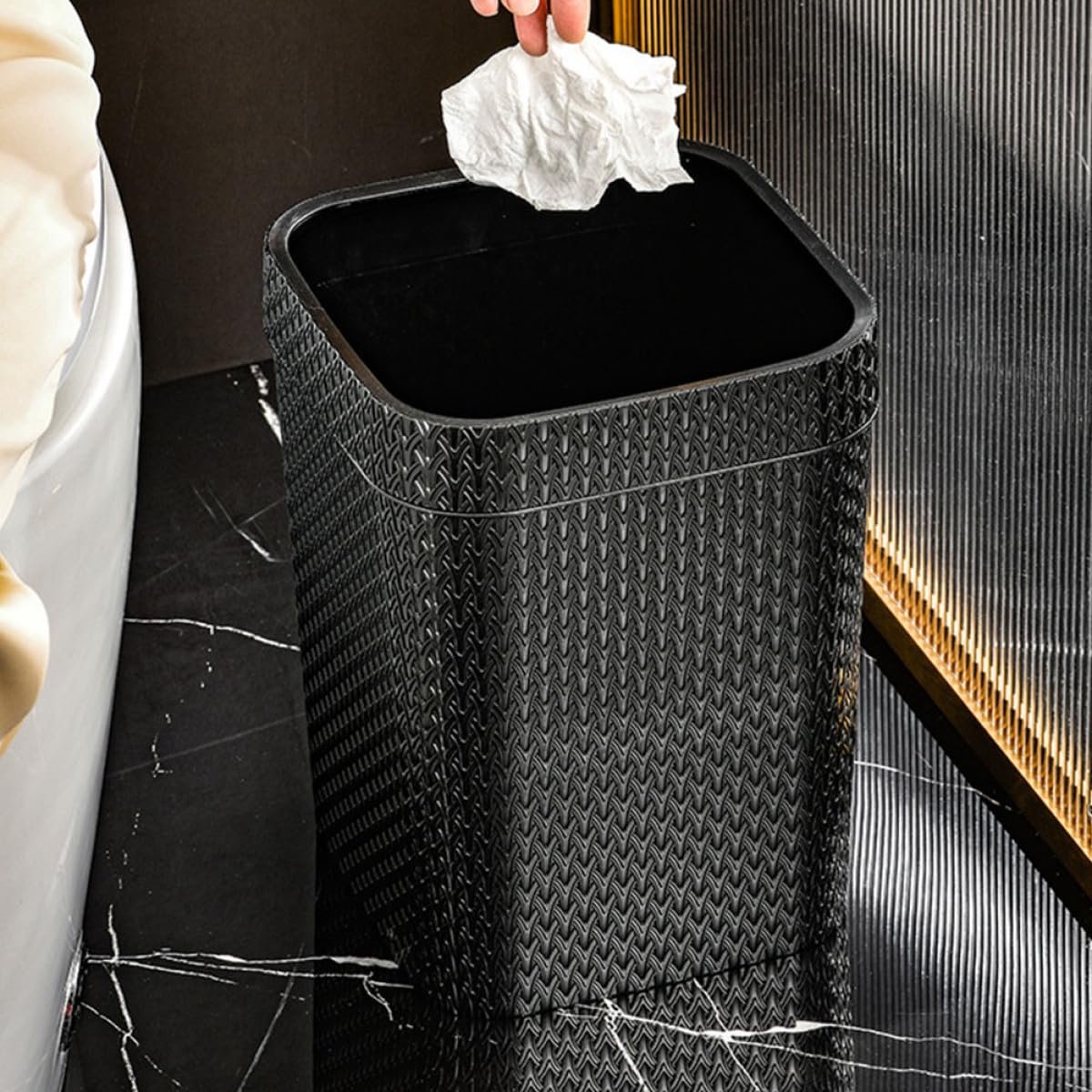 Tofficu Großer Kunststoff Mülleimer ohne Deckel Multifunktionaler Abfallbehälter für Büro und Haushalt Stabiler Papierkorb mit Einzigartigem Design und Leichter Bauweise in Schwarz