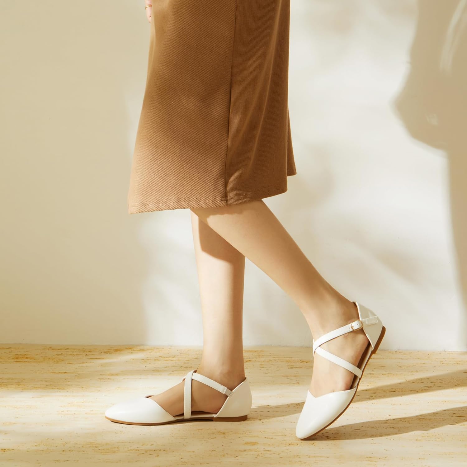 Rekayla Women's Ballet Flats Dressy Work Leather Shoes Criss Cross Pointed Closed Toe Slip On Casual Wedding - Image 2