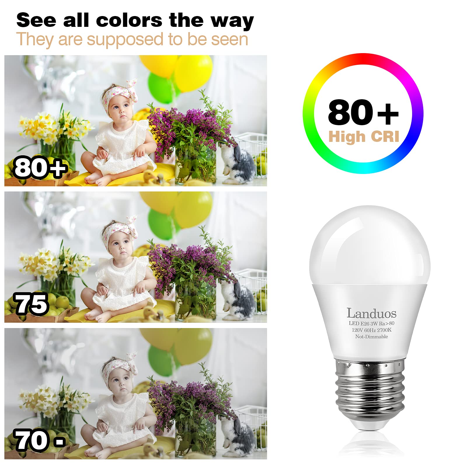Bombilla LED de 3 W y 25 W, equivalente a bombillas A15, bombilla de mesita de noche, lámpara de mesa, bombilla blanca cálida de 2700 K, LED de bajo consumo E26, base de rosca mediana para el hogar