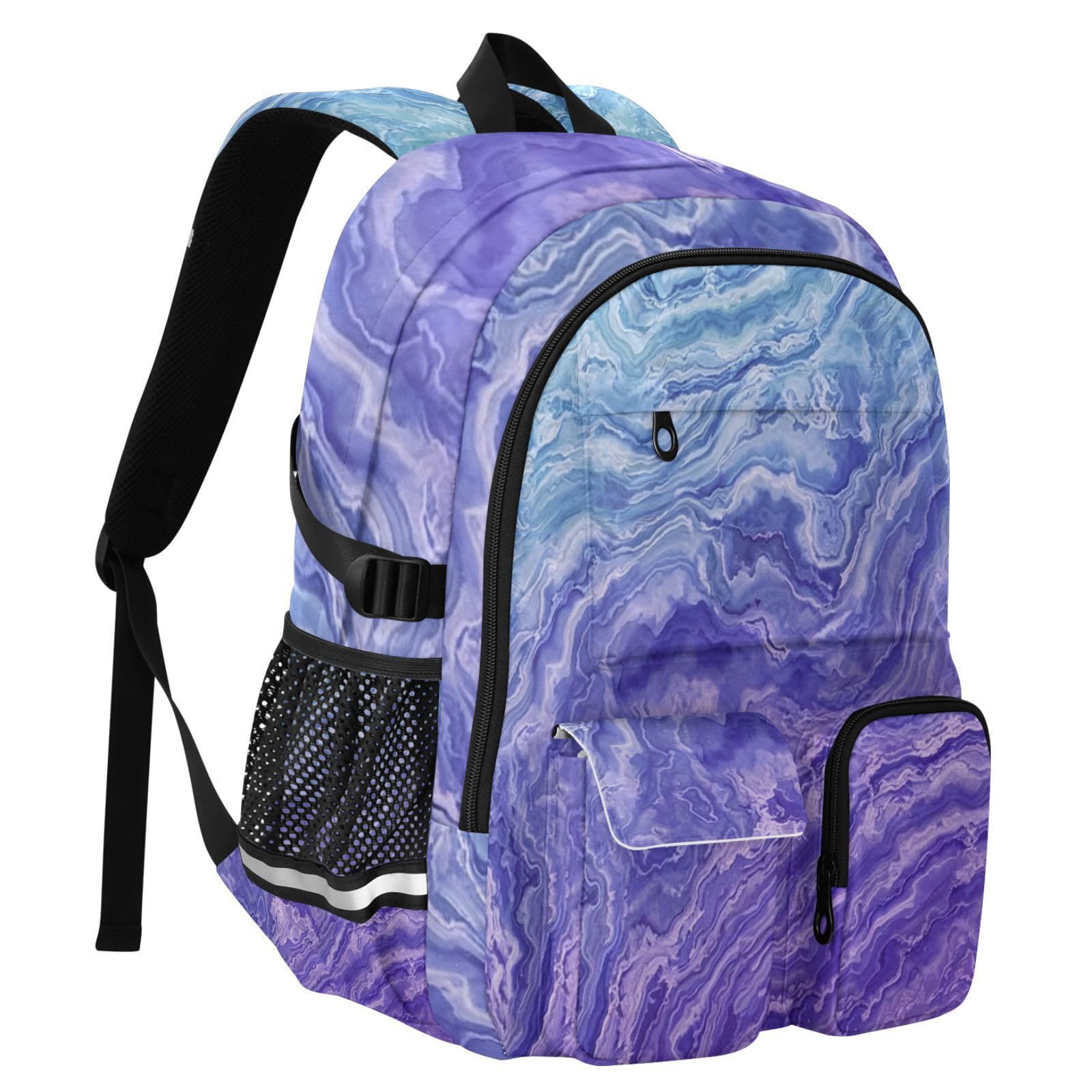Grand sac à dos de voyage pour homme - Tourbillon indigo - Marbre - Sac à dos d'école - 44,5 cm - Léger et décontracté