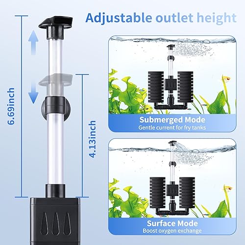 Miniatura 3 de AQQA Filtro de alimentación interna sumergible para acuario con filtración multietapa para peceras de agua dulce y salada, bomba eléctrica