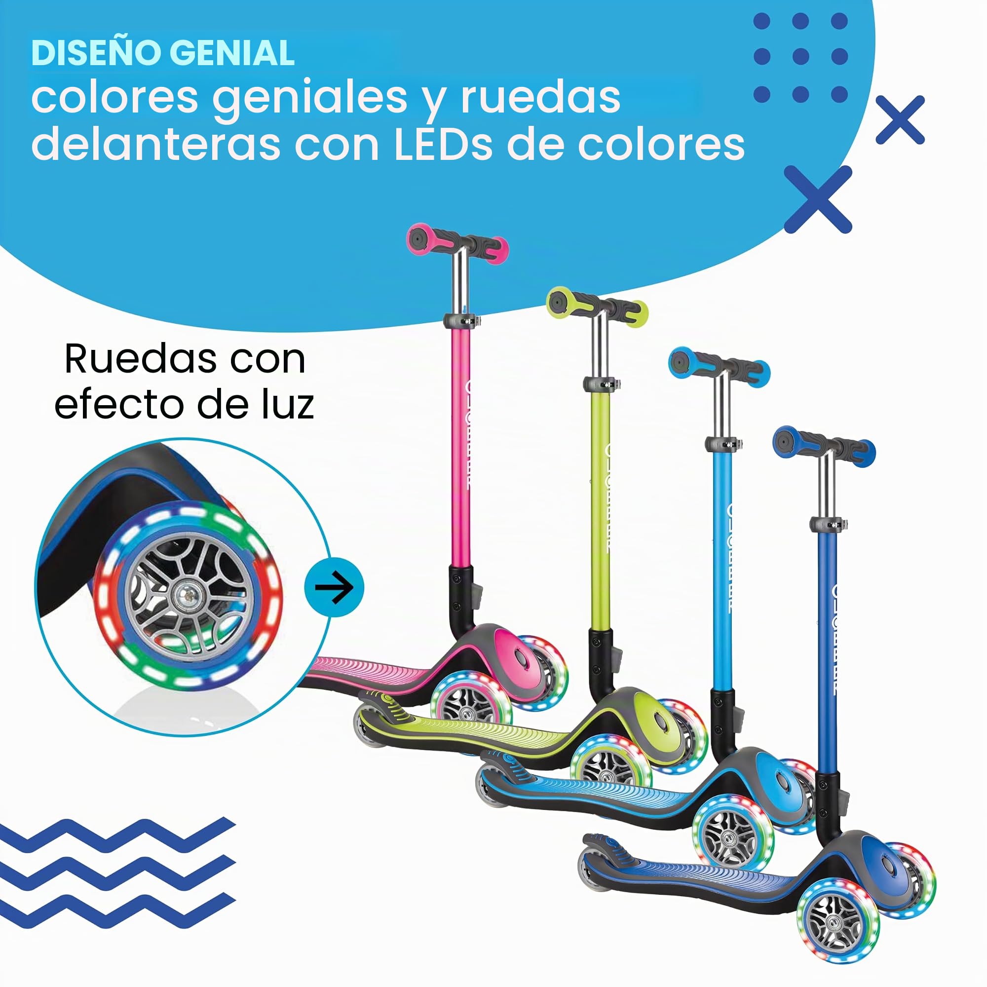 Globber Patinete Unisex Juvenil Elite Deluxe Azul Marino con Ruedas Luminosas, Talla única (444-400)