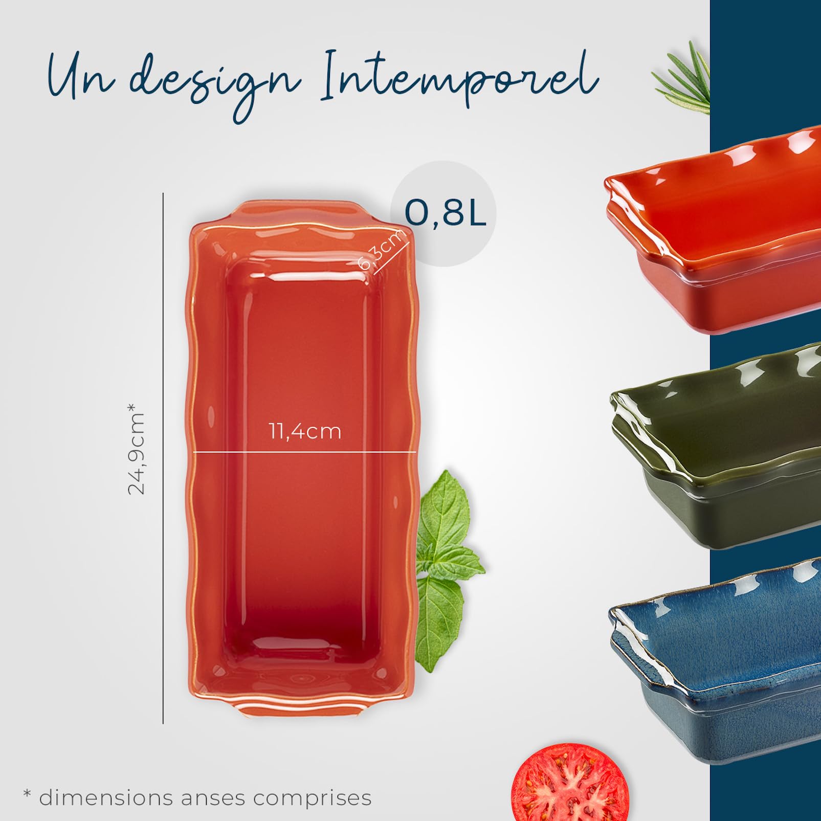ESPRIT DE CUISINE - Moule À Cake Rectangulaire En Céramique - Poignées ergonomiques - Émail Résistant Aux Rayures - Démoulage & Lavage Facile - Made in France - 0,8L - 25x12x6cm Extérieur - Brique