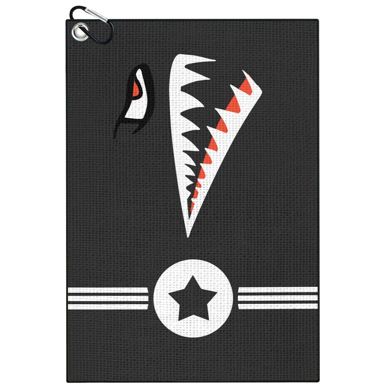 Tukrkrs One Color Shark Attack Print Microfiber Golf Towel With Aluminum Hook - 15.75"X23.62" Funny Gift For Golf Buddies - Quick Dry Absorbent For Clubs Balls Hands