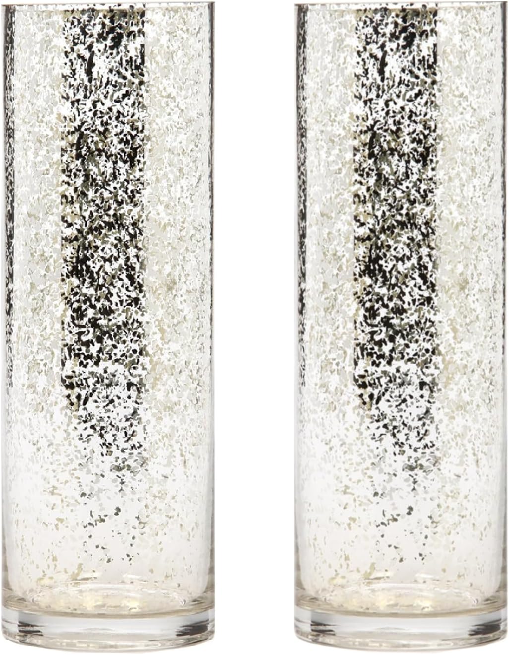 Hosley Silver Mercury Glass Vase Set of 2 Pcs, Large Glass Vases for Flowers, Vases in Bulk, Vintage for Centerpieces, Ideal for Home Décor, Livingroom, Office, Spa