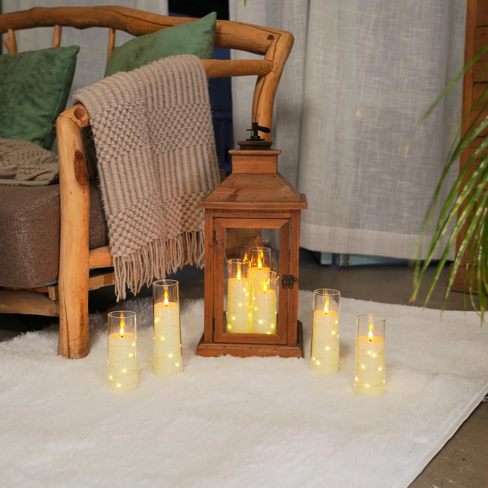 Homemory Candele tremolanti senza fiamma con catena luminosa, candele alimentate a batteria con telecomando e timer, luci a LED, in acrilico, decorazione per la casa, bianco, set da 9