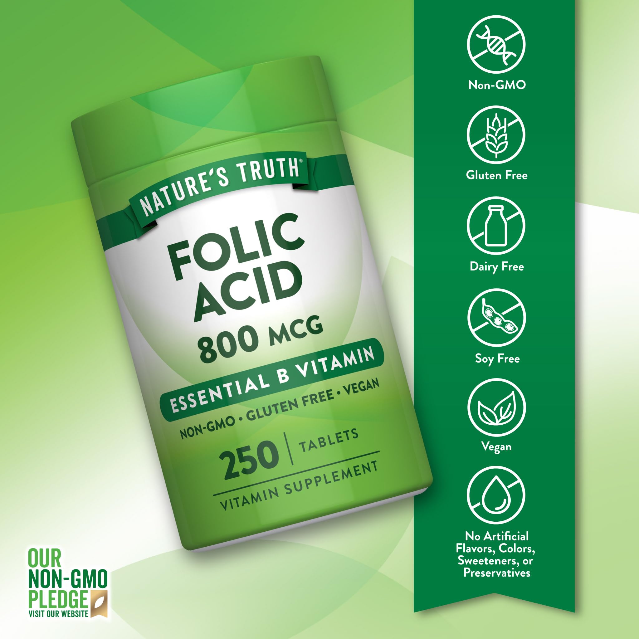 Nature's Truth Folic Acid | 800 mcg | 250 Tablets — Amazon image 3
