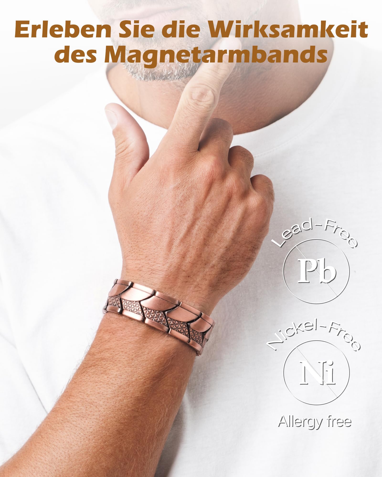 Jeracol Kupfer Magnetarmband Herren, 99% Reines kupferarmband mit ultrastarken Magneten, Einstellwerkzeug und Schmuck-Geschenkbox