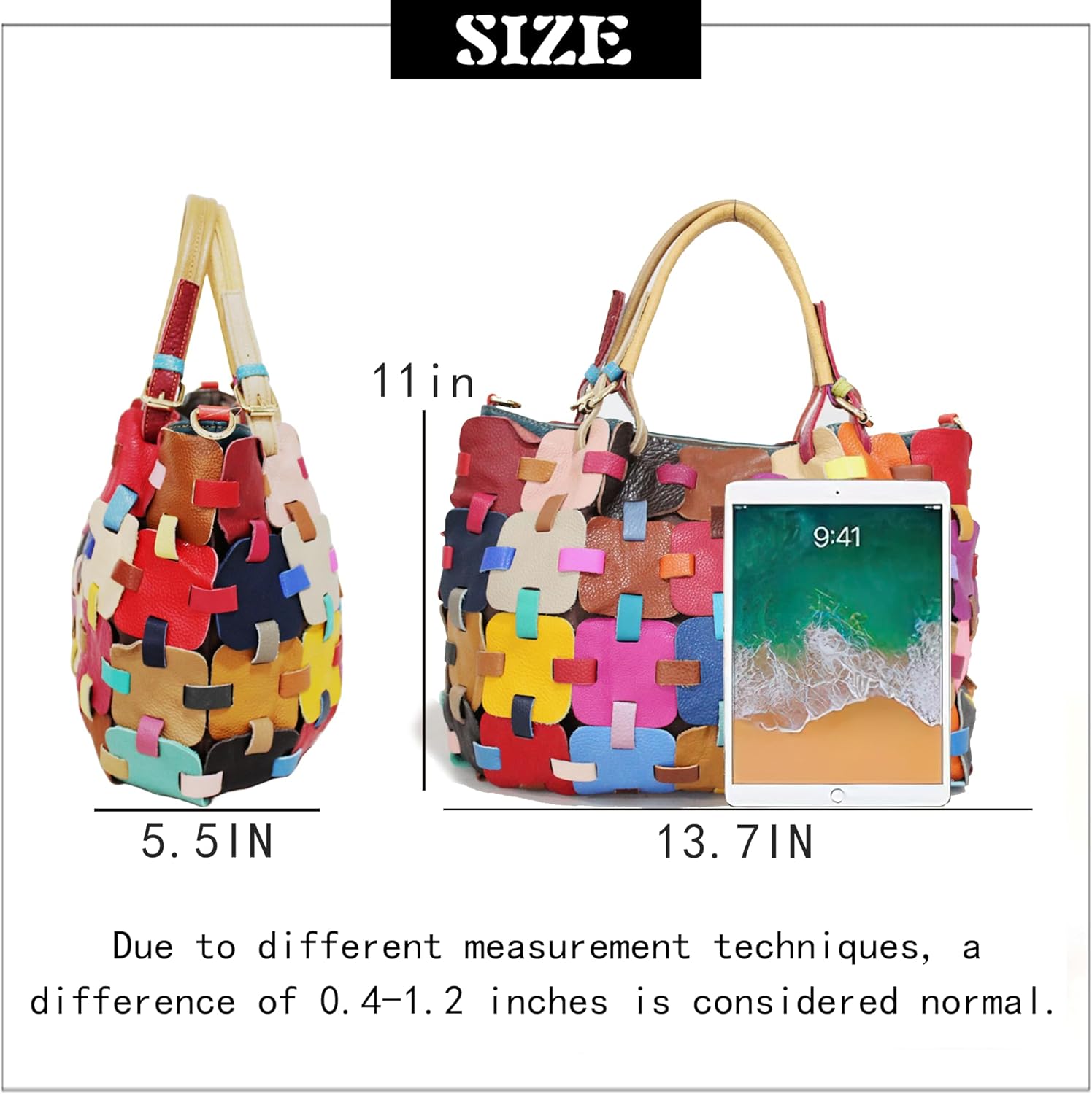 Handmade Cowhide Multi-color Block Random Stitching Unique Style Women's Bag - Crossbody, Shoulder and Handheld - Image 3