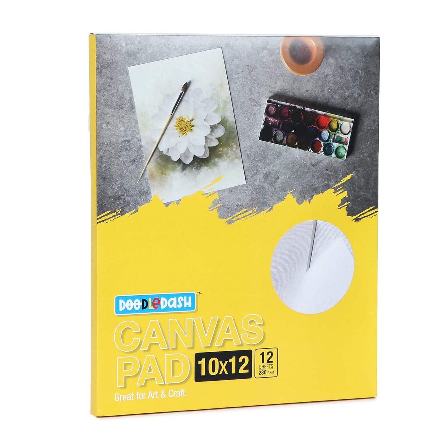 DoodleDash 10x12 Inches 280 GSM Canvas Painting Pad (White, 12 Sheets