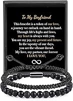 Vista 38 de Black Beaded Bracelets for Men Boys: 6mm Obsidian Onyx Lava Beads Mens Bracelet Set Mens Jewelry - Cool Anniversary Valentines Fathers Birthday