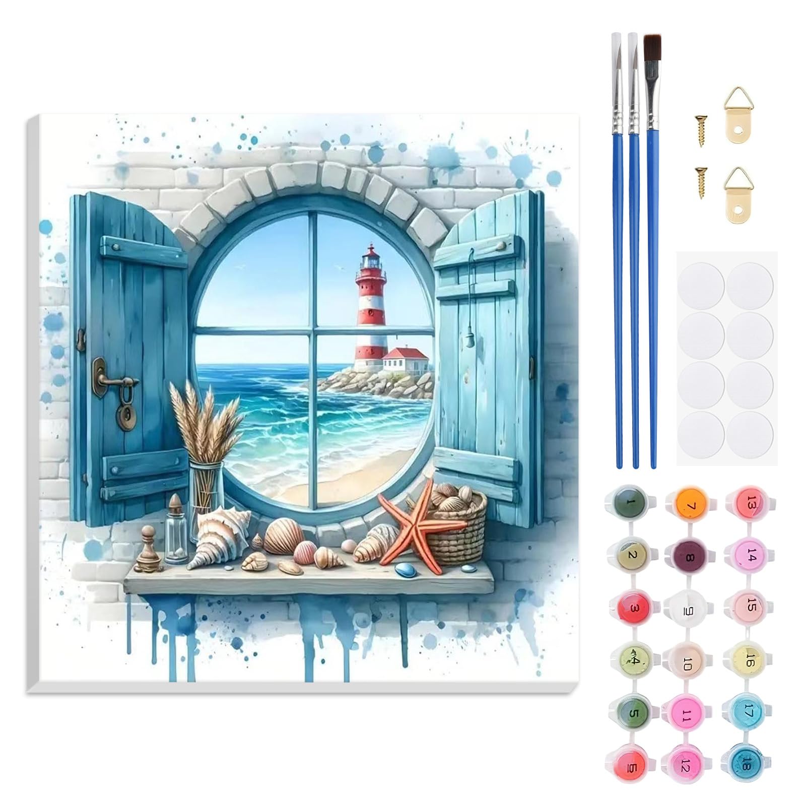 TLIOBLO Summer Paint by Numbers Kits with Frame for Adults Beginners, DIY Window Landscape Painting by Numbers on Canvas for Home Wall Decor Gifts 30x30cm