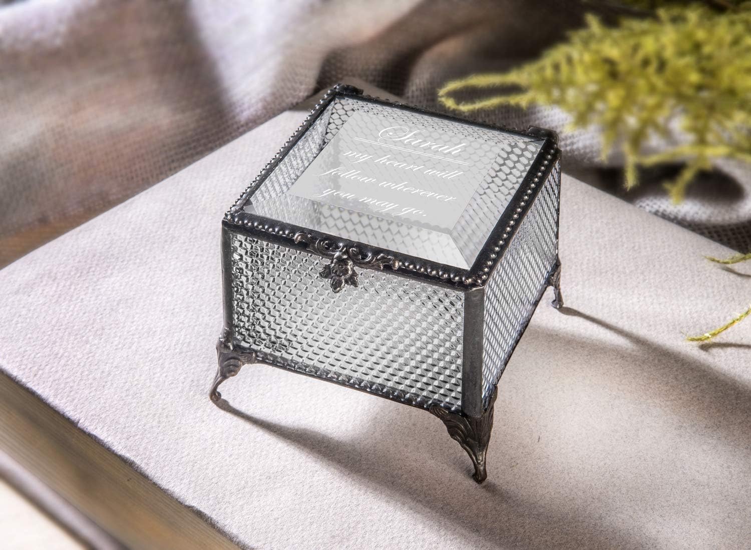 Personalized Jewelry Box Decorative Vanity Display Engraved Glass Keepsake Gift for Friend Daughter Sister Girl Women Vintage Decor J Devlin Box 825 EB246 (Clear Honeycomb)
