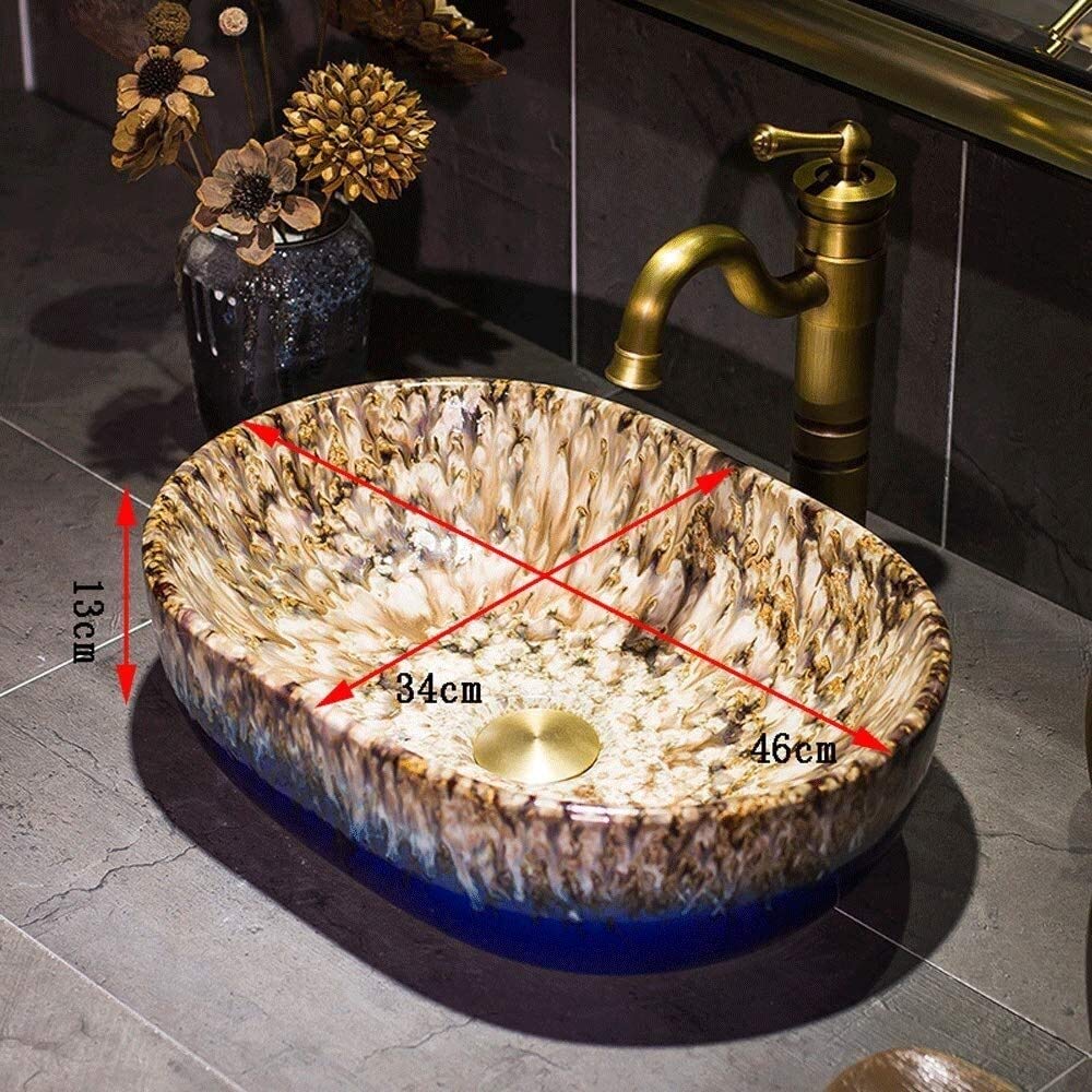 Szafka Pod Umywalkę Z Umywalką, Umywalka Nablatowa, Ceramiczna Umywalka Nablatowa, Owalna Miska Nablatowa, Ręcznie Malowana Umywalka Nablatowa