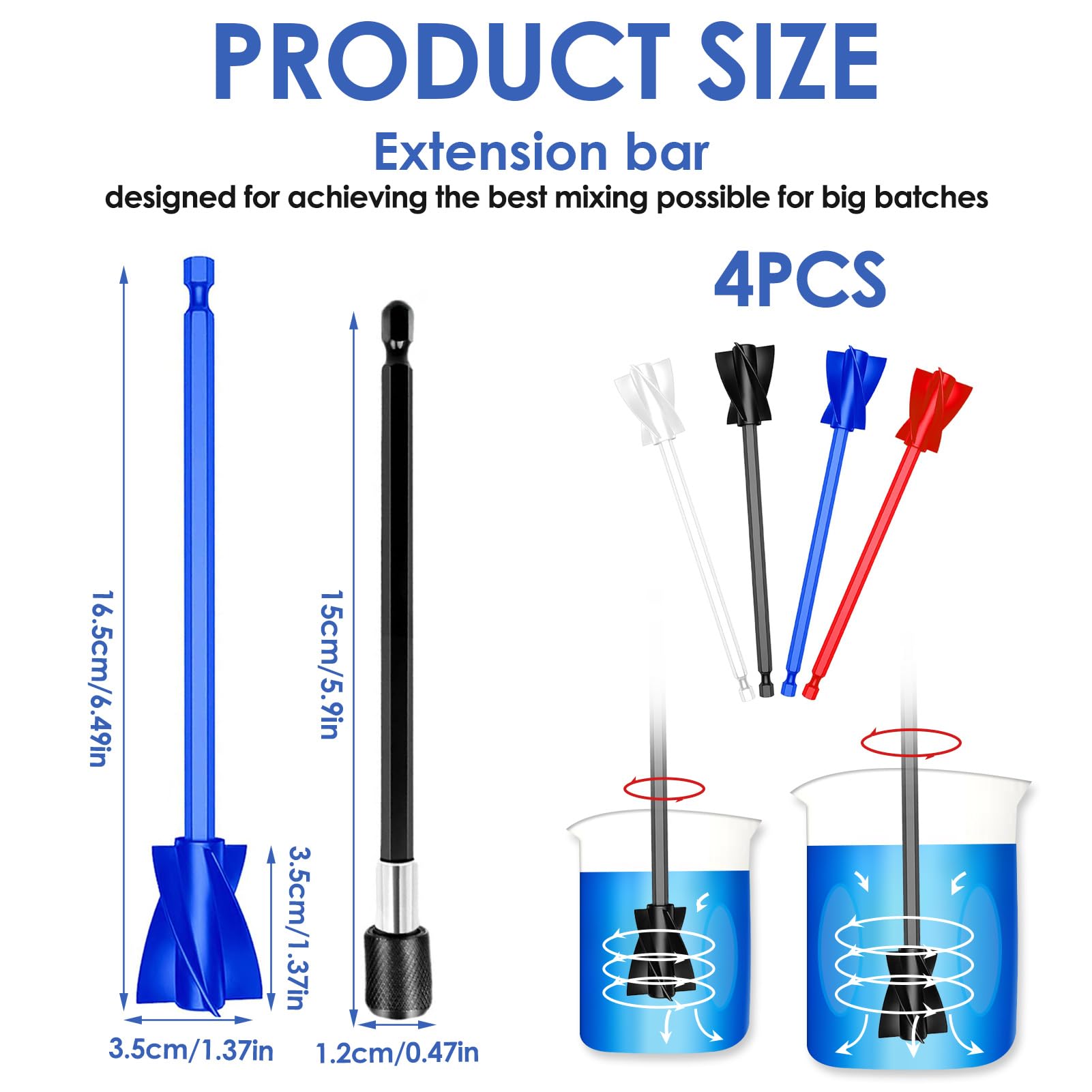 Set 4 Agitatori Per Vernici E Resina - Per Trapano 1/4", Con Asta Di Prolunga, Miscelazione Professionale - Foto 13