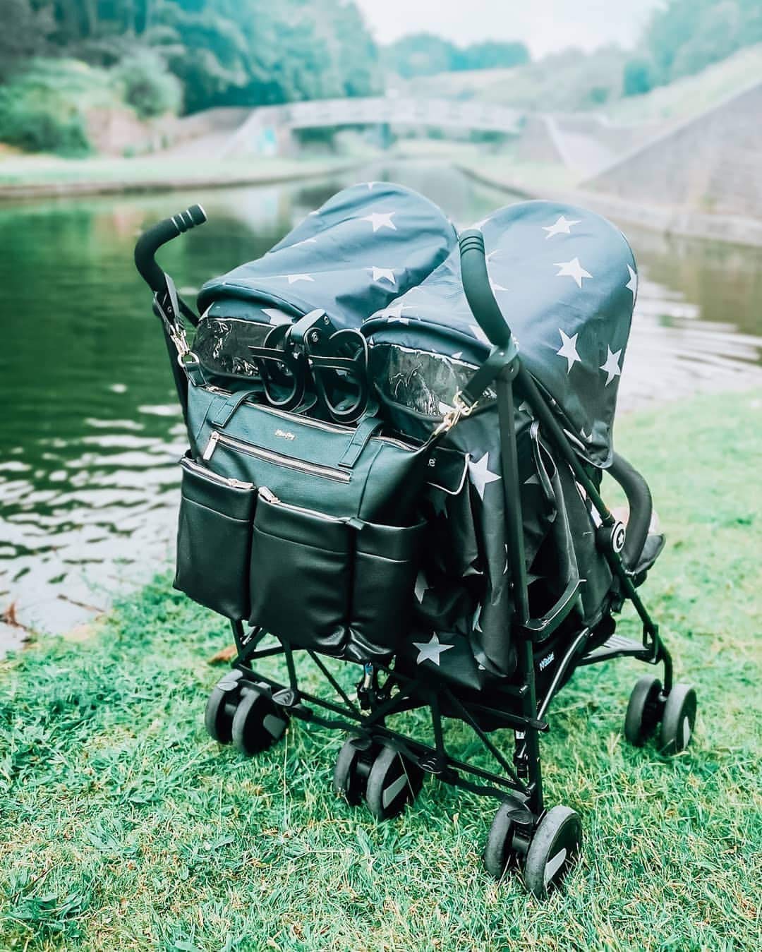 MISS FONG Baby-Wickeltasche, Wickelrucksack, Leder, Wickeltasche mit Wickelunterlage und Kinderwagengurten für Schwangerschaft, Mama und Papa, Schwarz