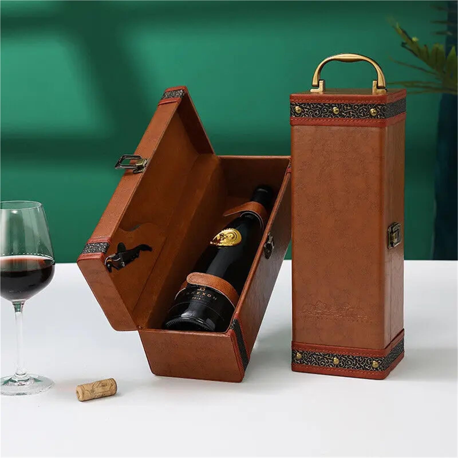 Bolsa De Vino Scatola portabottiglie in Pelle PU, Organizer for la casa, portabottiglie in Pelle, Scatola ...(Brown01)