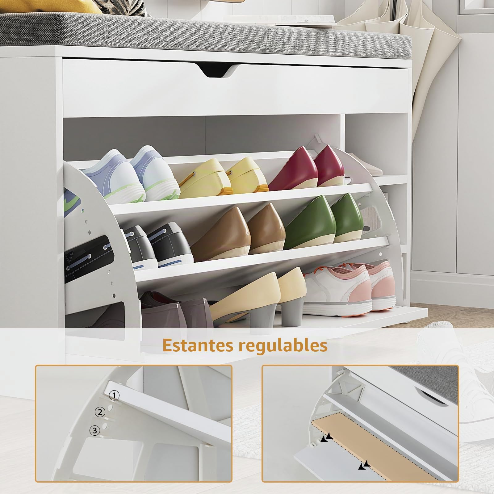 VOWNER Zapatero Estrecho, Banco Zapatero, Zapatero Entrada Recibidor, 100 x 30 x 55 cm, Madera, para Entrada Estrecha, Pasillo, Alla de Zapato, Blanco