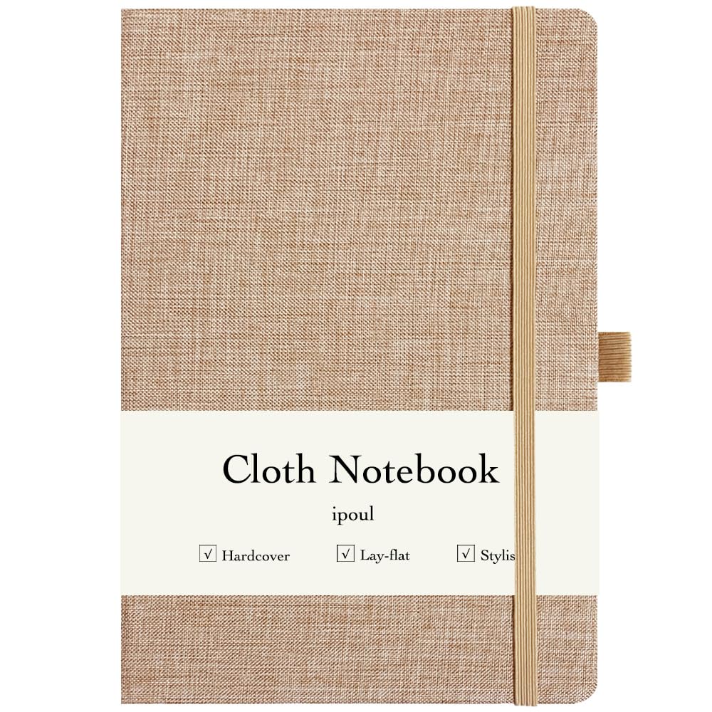 ipoul Linen Journal, A5, 8x6, Ruled Notebook, Journal for Writing, Hardcover, Lay Flat, with Band Closure & Pen Holder, Pink โ image 1