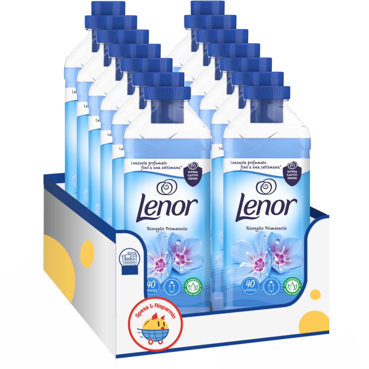 Ammorbidente Concentrato Profumato Bucato – Risveglio Primaverile kit con Spugna Brandizzata SPESA & RISPARMIO Inclusa – Variazioni 4/8/12 Pezzi – 840 ml (12)
