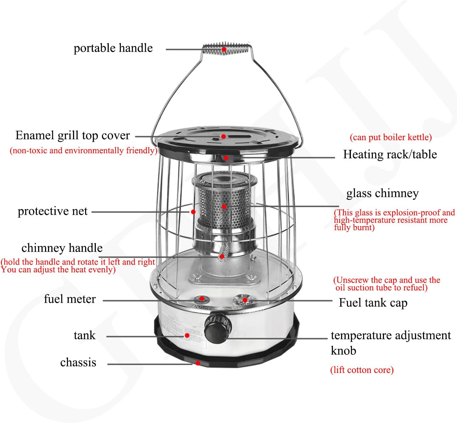 Kerosene Heaters for Indoor Use, Kerosene Stove Heater with Stove Bag Lightweight Portable Stainless Steel Oil Heater Glass Burner for Indoor Camping (6L)