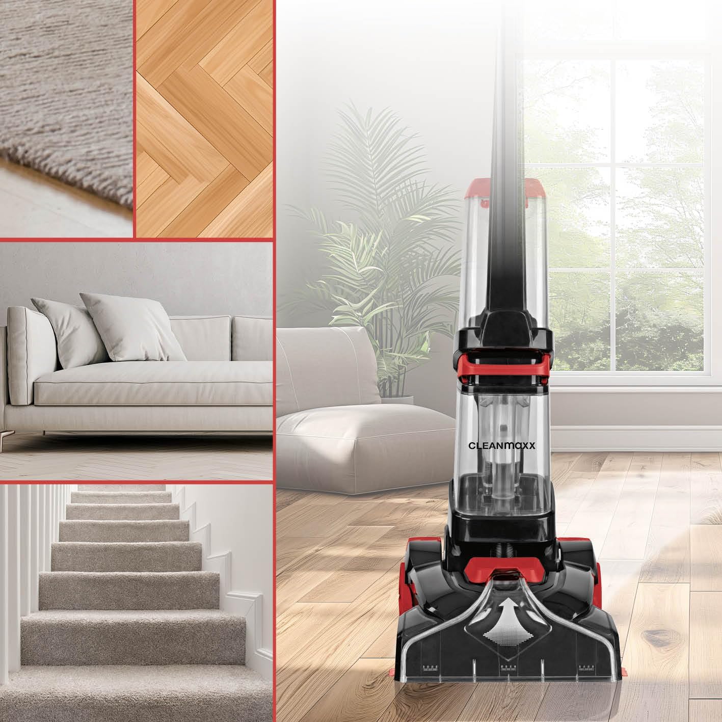 CLEANmaxx Carpet Cleaner used on various surfaces