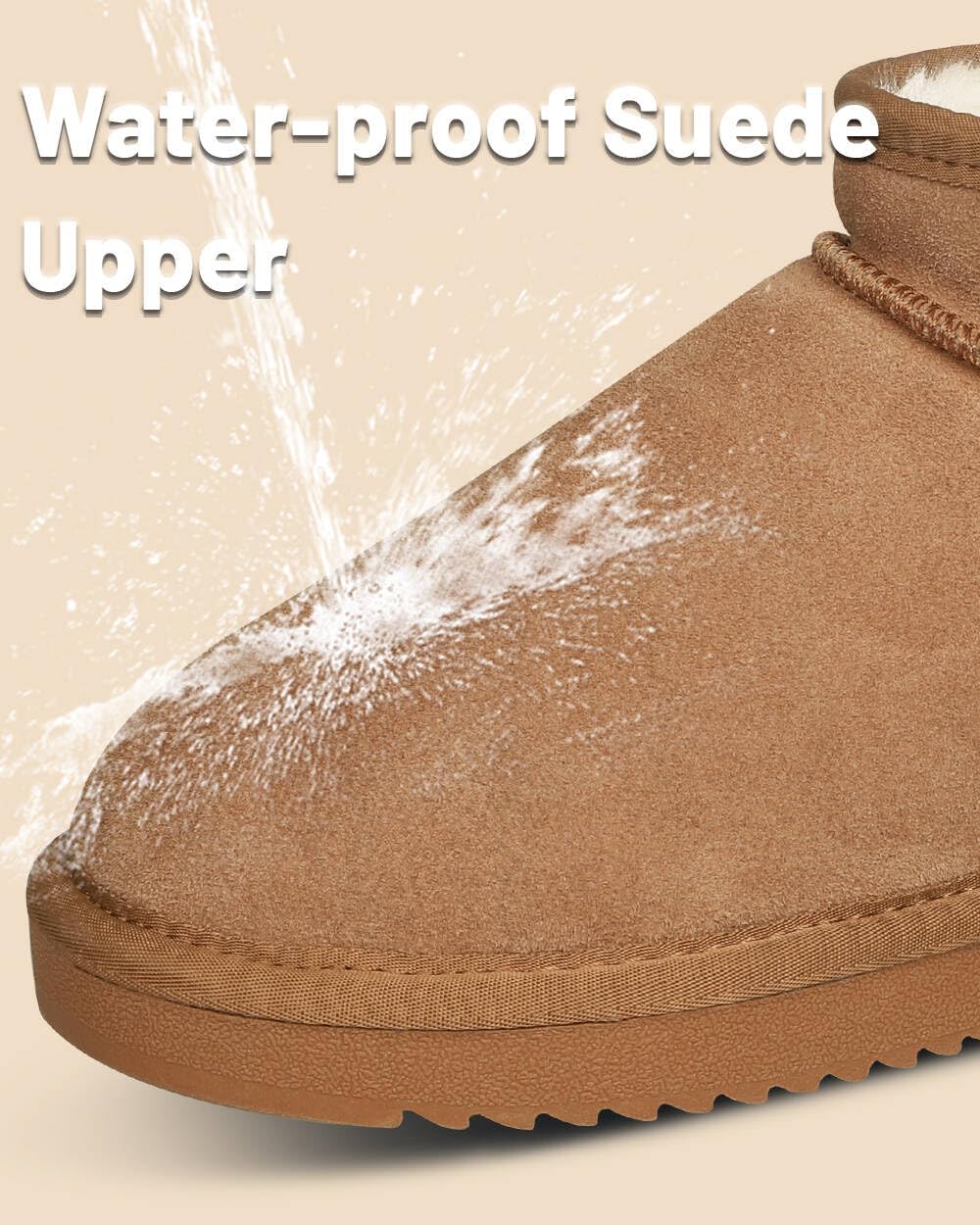 PURPDRIM Mini Snow Boots for Women Anti-Slip Womens Boots Fur Fleece Lined Ankle Boot Winter Suede Snow Boots Indoor & Outdoor - Image 4