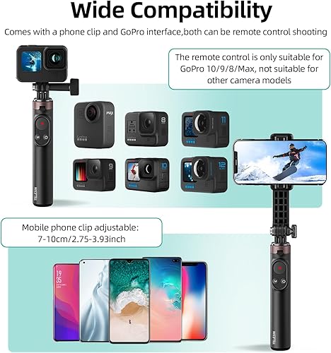 Miniatura 4 de AFAITH Trípode extensible para selfie stick con control remoto para GoPro Hero 13 12 11 10 9 8 MAX y teléfono inteligente, monopod portátil estable
