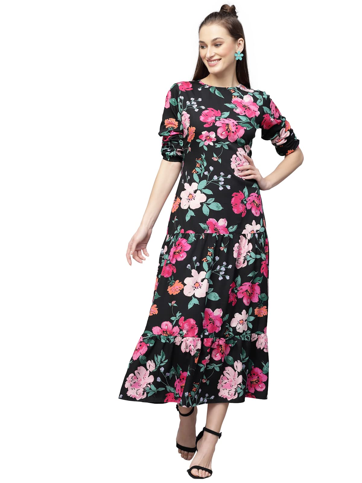AAYUCrepe Full Length Printed Dress for Women
