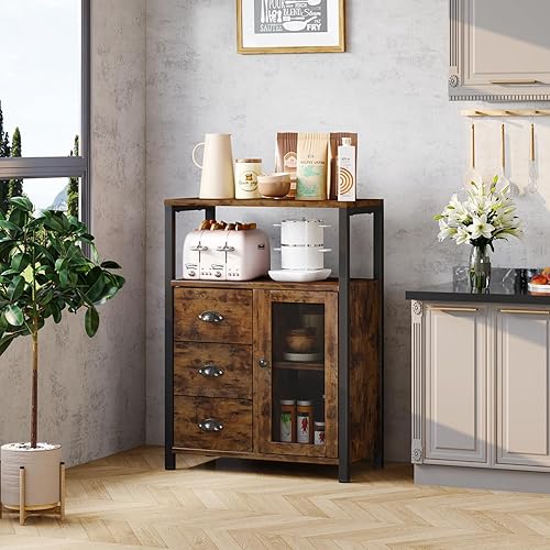 Miniatura 5 de Homeiju Bathroom Floor Storage Cabinet Organizer with 3 Removable Drawers and 1 Door, Industrial Floor Storage Cabinet for Kitchen, Living Room,