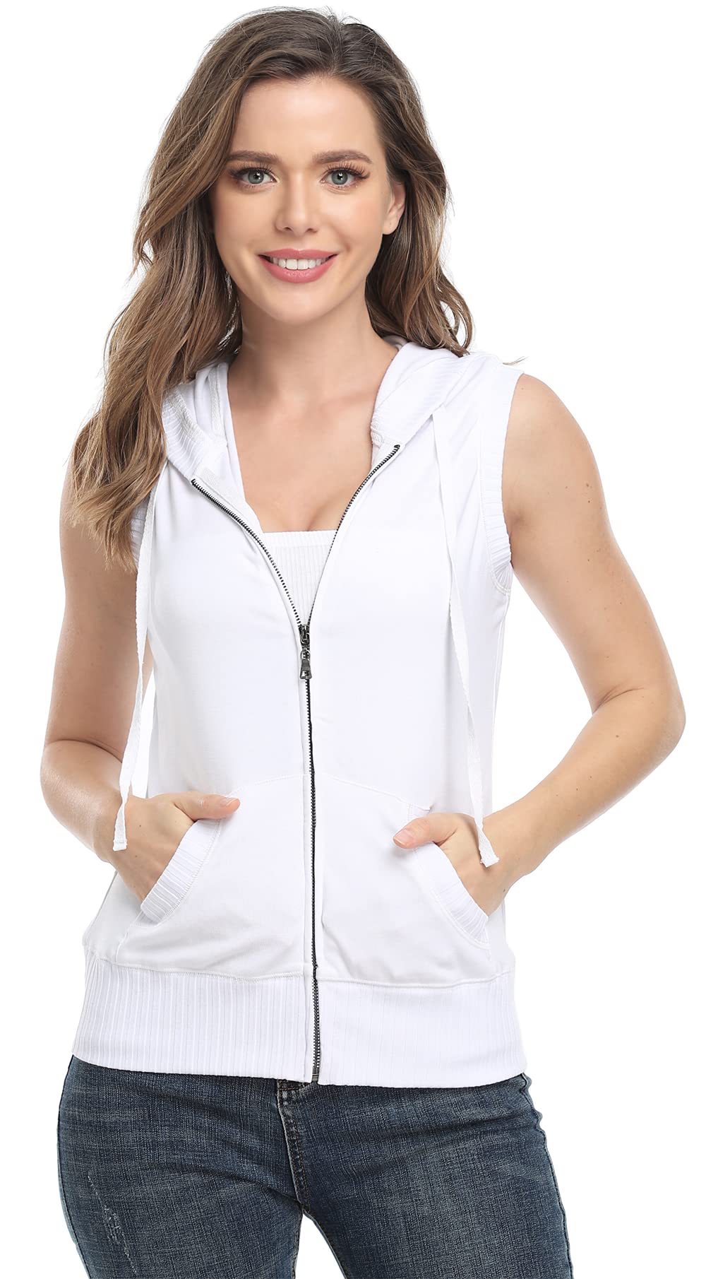 MISS MOLYWomen's Sleeveless Hoodies Sweatshirt Basic Solid Zip Up Vest  Hoodie with Pockets