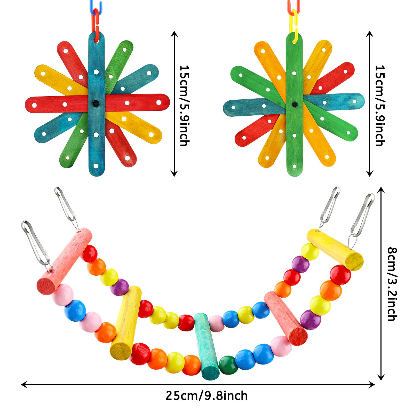 QUOZUO 8 pcs Bird Toys for Parakeets with Colorful Ladder Hammock Bird Cage Accessories Perch Stand Chewing Toys Hanging Bell Parrot - Image 3
