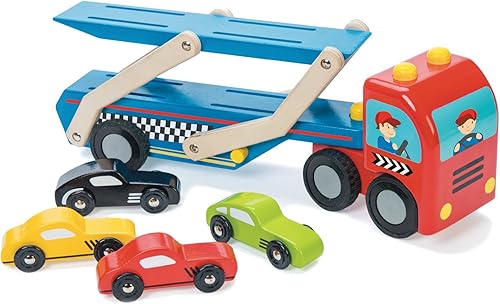 Le Toy Van Motores, aviones y garajes, juego de transportador de autos de carreras, juguetes de madera de primera calidad para niños a partir de 3
