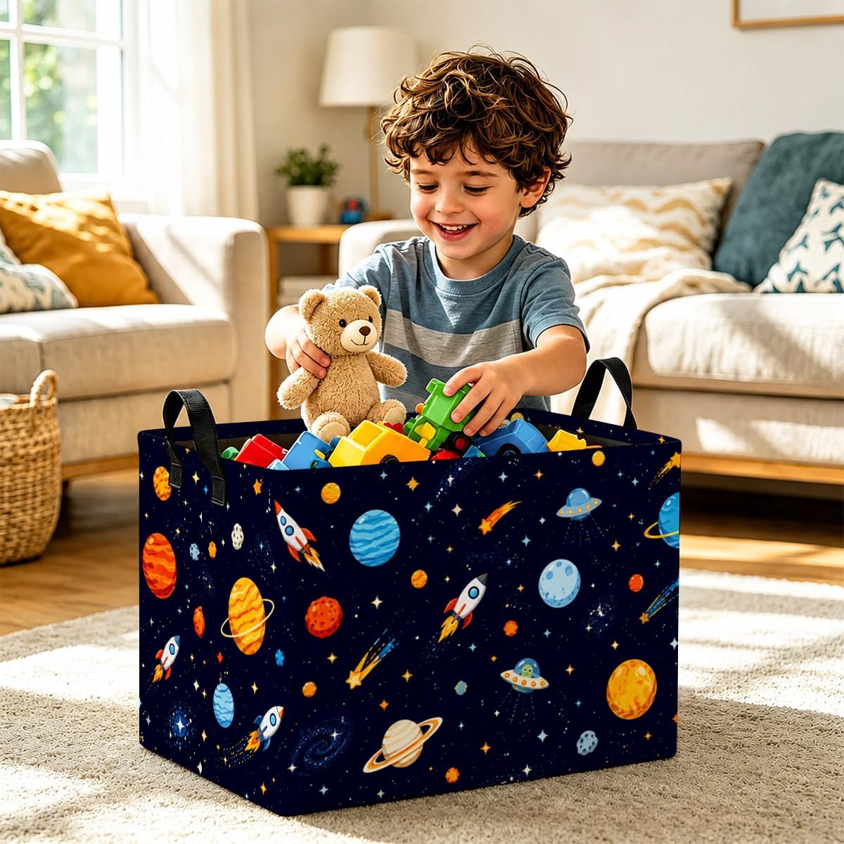 Space Storage Basket 56L, Planet Laundry Hamper Gift Organizer
