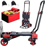 2-1 Folding Hand Truck Dolly,330LBS Capacity Dolly Cart,Foldable Dolly Hand Truck with Retractable Handle and 4 Rubber Wheels,Hand Cart Foldable for Luggage/Travel/Office/Moving