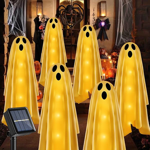 6PACKS Halloween Decorations Outdoor Solar Ghost Lights,Scary Ghost Decor…